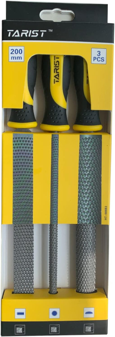 3-Piece 8" Wood Rasp File Set, Includes Flat/Half-Round/Round. For Woodworking & Sharping Wood...
