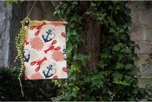 Moslion Ocean Garden Flag 12.5x18 Inch Marine Sea Animal Lobster Nautical Anchor Coral Yard Flag Burlap Banners Vertical Double Sided for Farm Hou...