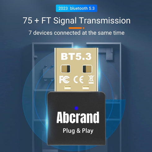 USB Bluetooth 5.3 Adapter for PC, Abcrand Bluetooth 5.3 EDR Dongle Transmitter for Computer Desktop Transfer for Laptop Bluetooth Headset Speaker ...