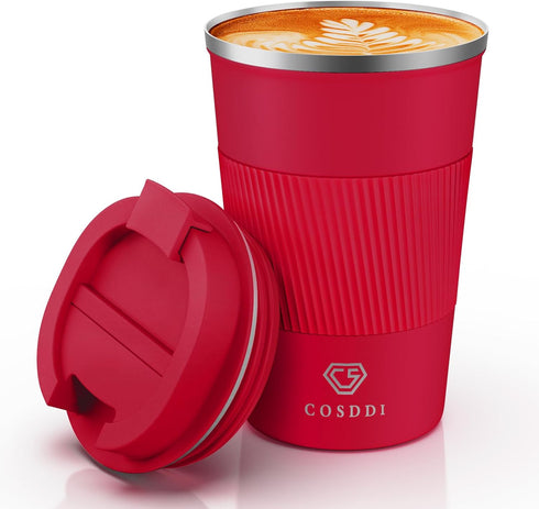 12 oz Stainless Steel Vacuum Insulated Tumbler - Coffee Travel Mug Spill Proof with Lid - Thermos Cup for Keep Hot/Ice Coffee,Tea and Beer (Red)...