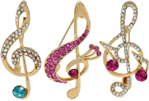 3Pcs Crystal Pearl Music Note Brooches Elegant Rhinestone Treble Clef Statement Brooch Pins Fashion Jewelry Accessories for Women Girl Gift...
