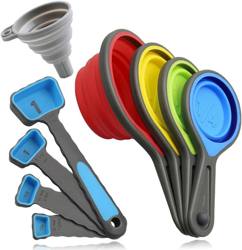 leepiya Measuring Cups and Spoons set, Collapsible Measuring Cups, 8 piece Measuring Tool Engraved Metric/US Markings for Liquid & Dry Measuring, ...