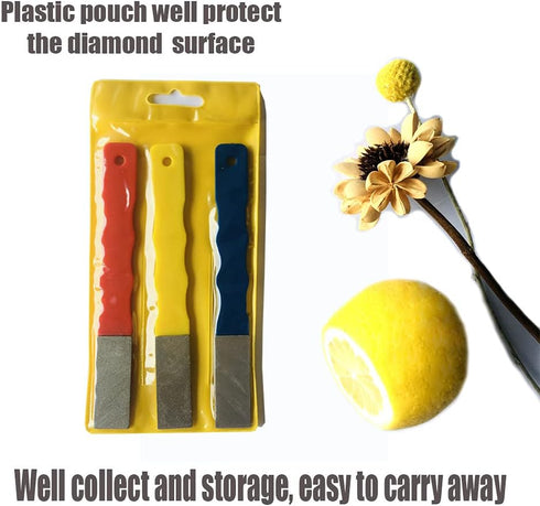 Diamond Color Coded Mini Diamond Hone Kit 3Grits #220,400,600 Flat Hand File Knife Sharpener Red/Yellow/Blue - 3pcs...