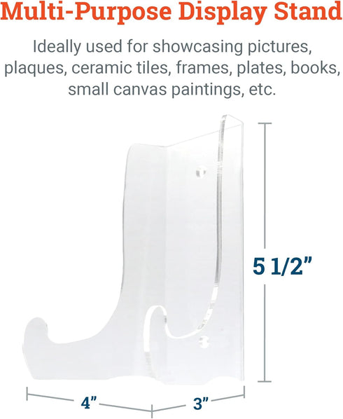 Clear Acrylic Easel - 6” Acrylic Display Stand for Picture Frames, Plaques, Ceramic Tiles, Plates, etc....