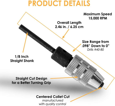 GYROS Keyless Mini Adapter Chuck, ? Inch Straight Shank with 3 Collets, Small Drill Bit Adapter Chuck sized 0 to 0.098 Inch for Micro Drill Bits #...