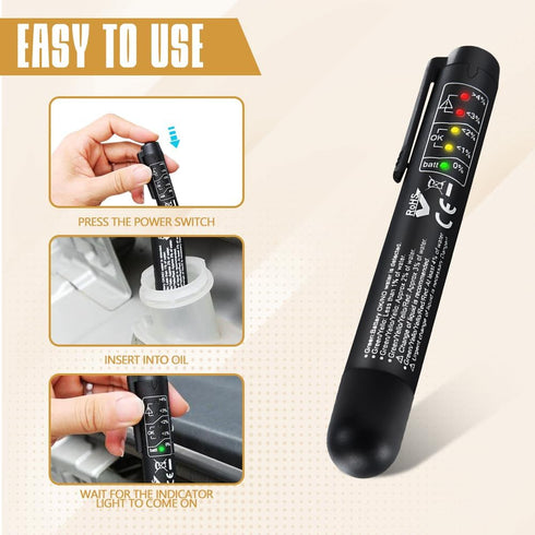 Brake Fluid Tester, Brake Fluid Test Strips, Hydraulic Fluid Liquid Oil Moisture Analyzer with 5 Led Indicators, DOT 3 DOT 4 DOT 5.1 Brake Fluid L...