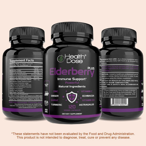 Elderberry Plus Capsules – Immune Support Supplement with Vitamins C, D3, Zinc, Selenium & 11 Ingredients for Year-Round Wellness – 120 Veggie Cap...