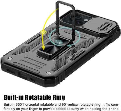 for iPhone 15 Plus Case, Shockproof Phone Case & Sliding Camera Cover & Ring Holder Kickstand with Screen Protector for Apple iPhone 15 Plus (6.7"...