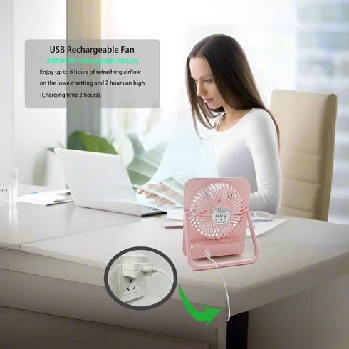 Desk Fan Battery Operated Portable Fan,2000mAh USB Rechargeable Fan, 4 Speeds Adjustable 180°Tilt Ultra-thin Mini Personal Fan For Home,Desktop,Ca...