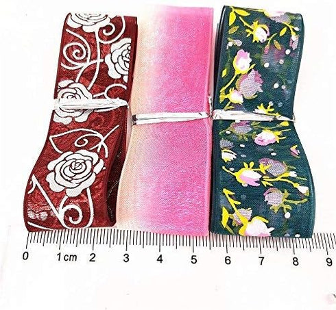 Chenkou Craft Random 20 Yards 1" 25MM Mix Lots Spring Summer Organza Ribbon Assorted Dots Bow Flower Love Heart Rose (Organza Ribbon 1")...