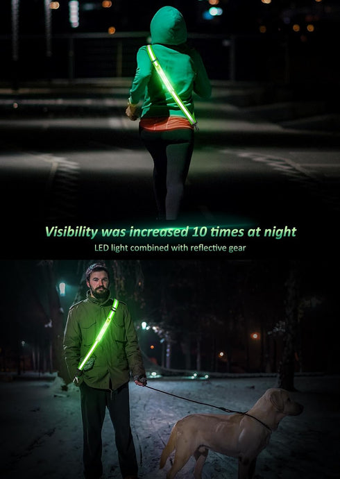LED Reflective Belt Sash Walking Gear,Safety Lights for Walkers at Night,High Visibility Safety Rechargeable Reflective Running Gear for Men Women...