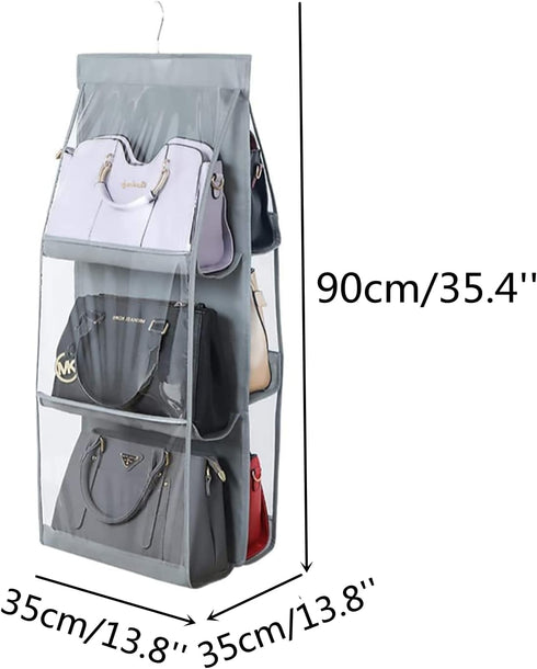 HAN SHENG 1 Pc 6 Pockets Hanging Purse Handbag Organizer Clear Hanging Shelf Bag Collection Storage Holder Purse Bag Wardrobe Closet Space Saving ...