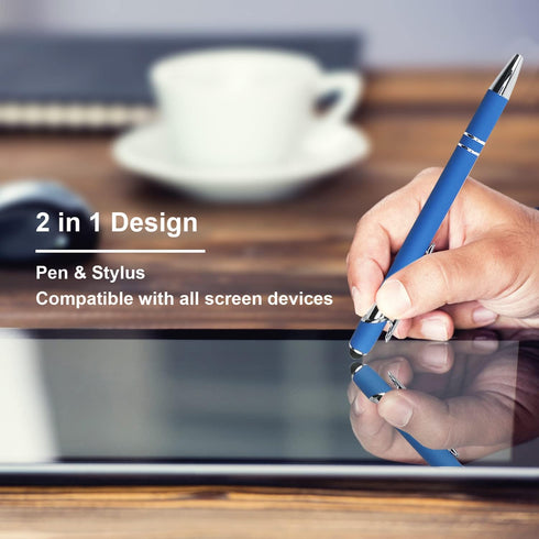 Ballpoint Pen with Stylus Tip, Soft Touch Click Metal Pen, 1.0mm Medium Point, Black Ink, 12 Count(Blue)...