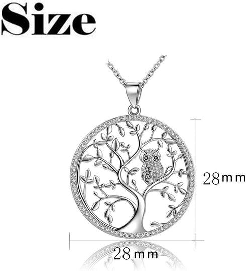 925 Sterling Silver Owl Tree of Life Pendant Necklace with 18 Inch Chain...