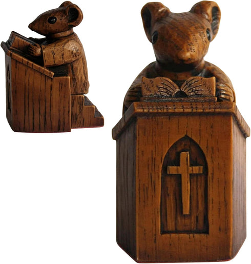 Church Mouse Statue, Wooden Church Mouse in The Pulpit Collectible Figurine for Home and Office Desktop Decor, Mouse Ornament On The Pulpit Sculpt...