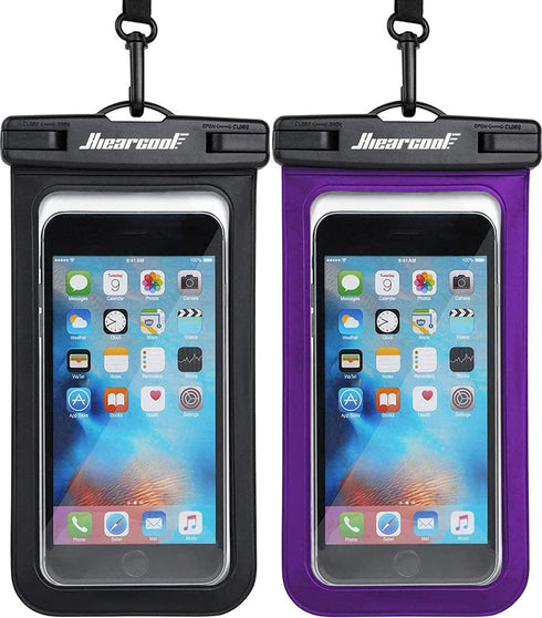 Hiearcool Universal Waterproof Phone Pouch Compatible for iPhone 16 15 14 13 Pro Max Plus Up to 8.3", IPX8 Beach Travel Essentials-Black&Purple-2P...