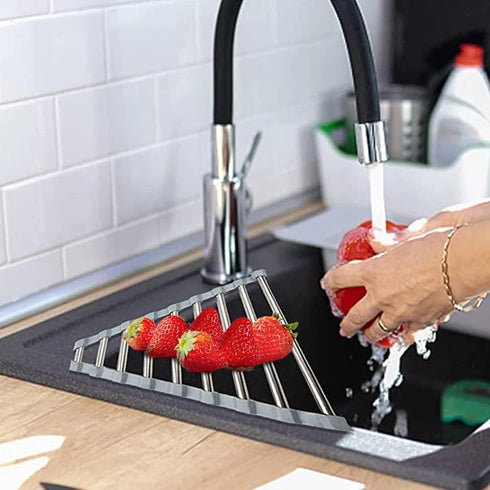 Triangle Dish Drying Rack Multipurpose Roll-up Drying Rack for Sink Corner Stainless Steel Over The Sink Corner Dish Drainer Mat for Kitchen (Grey...