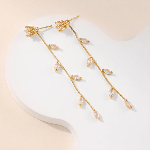 Long Crystal Drop Earrings Dangling Cubiz Zirconia Threader Earrings Crystal Leaf Drop Dangle Earrings for Women Bridal Wedding...