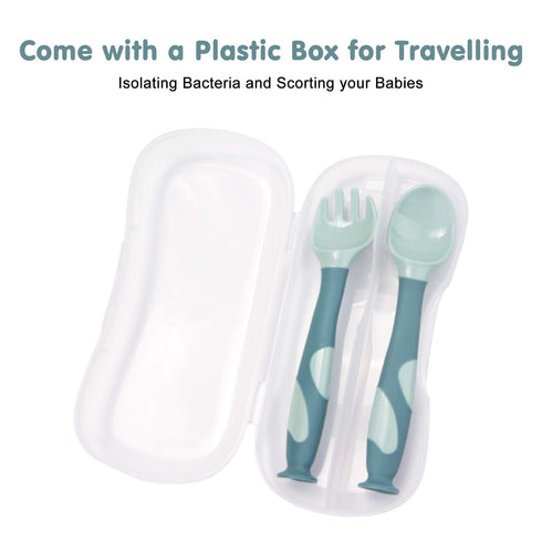 Qshare Baby Utensils Spoons with Travel Safe Case, Toddlers Feeding Training Spoon with Easy Grip and Bendable Function, Perfect Self Feeding Lear...