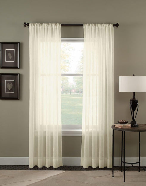 Curtainworks Trinity Crinkle Voile Sheer Curtain Panel, 51 by 144", Oyster,1Q804104OY...