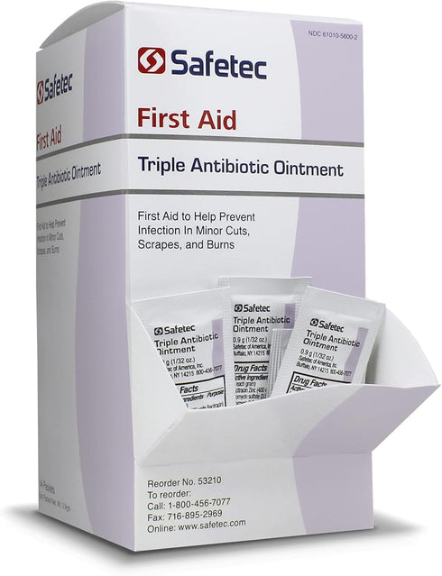 Safetec Triple Antibiotic .9 g. Pouch (144 Count Box) - First Aid Ointment for Minor Cuts, Scrapes and Burns (Pack of 1 Box)...