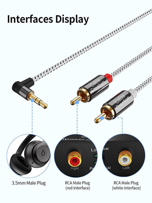 CableCreation 3.5mm to RCA Cable, Angle 3.5mm Male to 2RCA Male Auxiliary Stereo Audio Y Splitter Gold-Plated for Smartphones, MP3, Tablets, Speak...