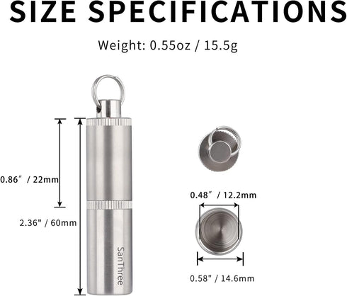 Keychain Pure Titanium Pill Holder Metal Case, Portable Small 2 Compartment Waterproof Pill Box Container for Travel Emergency Purse Pocket...