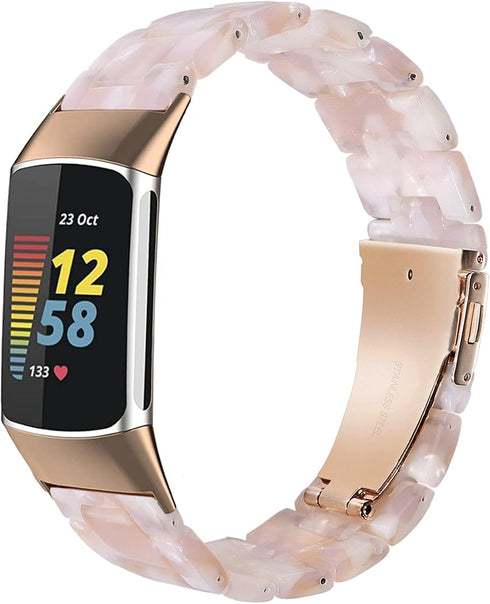 Wongeto Resin Bands Compatible for Fitbit Charge 6 /Charge 5 Band,Women Men Resin Replacement Wristband Strap Blacelet for Fitbit Charge 6 (Pink F...