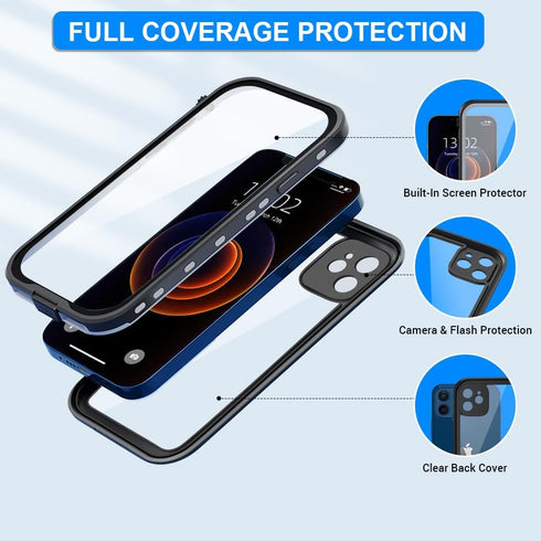 Waterproof Case for iPhone 12 Mini, IP68 Full Coverage Protective Waterproof/Shockproof/Dustproof Phone Case with Built-in Screen Protector for Ap...