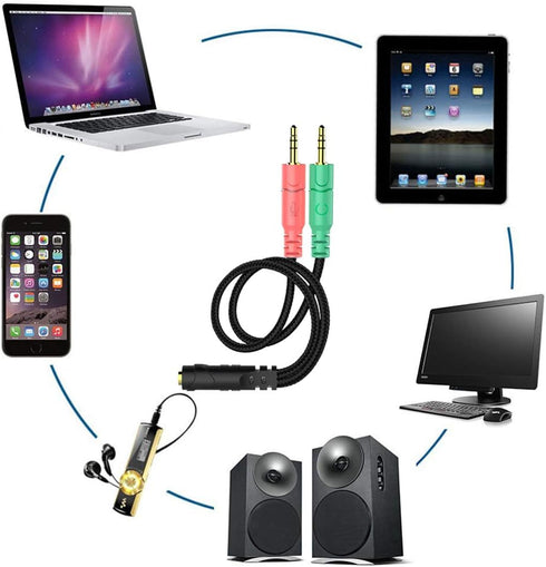 ENVEL Headset and Microphone Splitter Cable for PC 3.5mm Jack Headphones Audio Adapter Convertors 3.5mm Female to 2 Dual 3.5mm Male for Computer S...