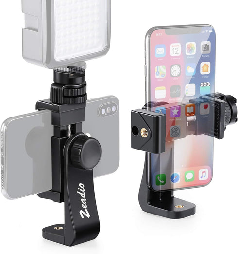 Zeadio Tripod Smartphone Mount, Cell Phone Holder Adapter Clamp with Cold-Shoe Mount, Selfie Stick and Monopod Adjustable Clamp, Fits for All iPho...