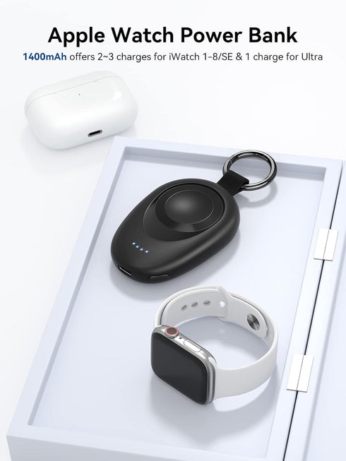 for Apple Watch Charger, Portable iWatch Charger Wireless Magnetic 1400mAh Power Bank Keychain Accessories Travel Car Charger for Apple Watch Seri...