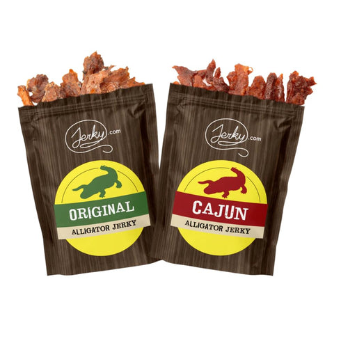 Jerky.com Alligator Exotic Jerky Variety Pack - Original & Cajun Flavors - High Protein, Low Fat Exotic Snacks 1.75oz (Pack of 2)...