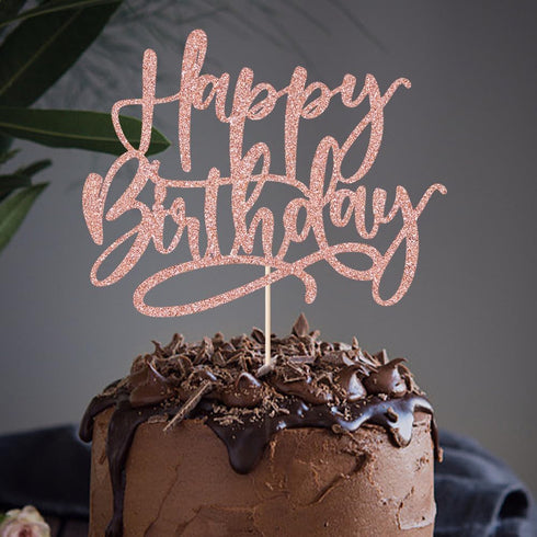 Glitter Happy Birthday Cake Topper, Anniversary Celebration Party Decoration, Birthday Cake Party Decoration Supplies (rose gold)...