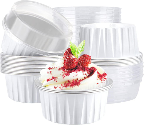 EUSOAR Dessert Cups with Lids, 25pcs 5oz Disposable Ramekins Baking Cups, Cupcake Liners Aluminum Foil Mini Cheesecake Creme Brulee Ramekins Conta...
