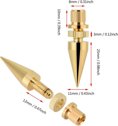 Zerone Speaker Spike Pad Kit, 8 Pairs 6 x 36mm Copper Speaker Spike Isolation Stand with Base Pad Feet Mat for for Speaker, Amplifier, CD DVD Play...