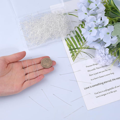 1 Box 600Pcs Jewelry Head Pins Long Earring Pins Silver Brass Head Pin Findings Dangle Small Ball Headpins for Jewelry Making Earrings Bracelets B...