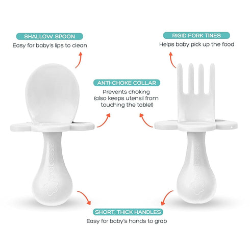 Grabease Toddler Utensils - Toddler Spoons and Forks - Baby Silverware for Self-Feeding - BPA-Free, Phthalate-Free Plastic Set - White...