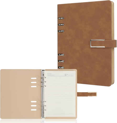 FYY Leather A5 Binder Notebook - PU Leather Refillable 6 Ring Binder Notebook A5 Planner Binder, Loose Leaf Personal Planner Binder Diary, Travel ...