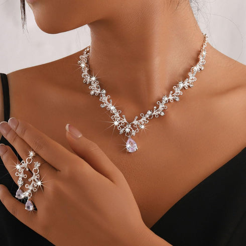 Rhinestone Jewelry Set Silver Sparkly Crystal Prom Necklace Jewelry for Women...
