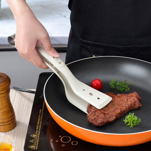 Alipis 2 in 1 Grip and Flip Spatula Tongs Silicone Egg Flipper Tong Bread Pancake Fish French Toast Omelet Making Steak Clamp for Home Kitchen Coo...