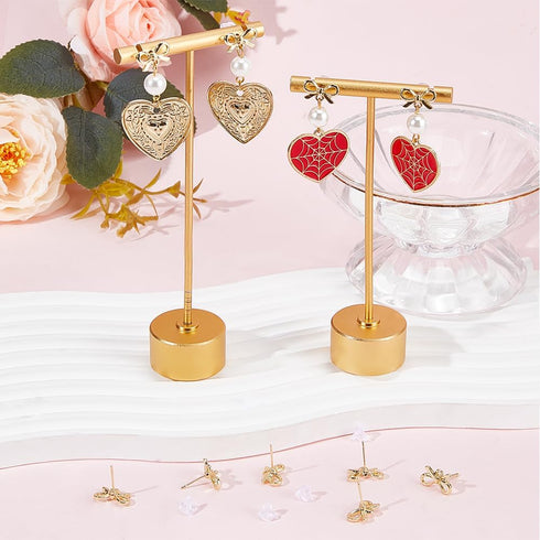 SUNNYCLUE 1 Box 70Pcs Bowknot Post Earring Findings Earring Stud with Hole Earring Posts Gold Earring Stud with Hole Stud Earrings for Jewelry Mak...