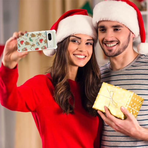 Christmas Clear Phone Case for Google Pixel 7, Christmas Red Heart Pattern Case Cover Soft Slim Shockproof Cover Boys Girls Phone Case for Google ...