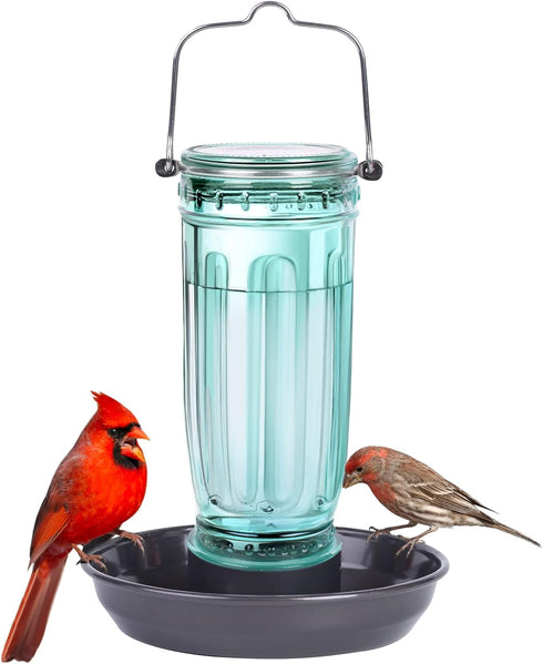 Kingsyard Bird Water Feeder, 16 Oz Glass Bird Water Dispenser Bird Waterer with Metal Hanging for Garden Yard Outside Decoration, Green...