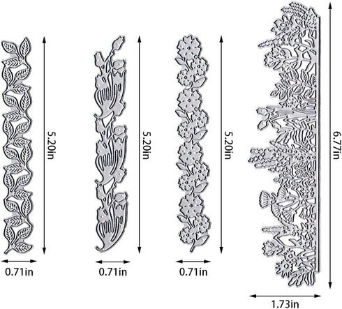 2Pcs Flower Border Die Cuts for Card Making, Lace Flower Edge Cutting Dies Metal Template Molds, Leaves Flower Banner Dies for Crafting DIY Photo ...