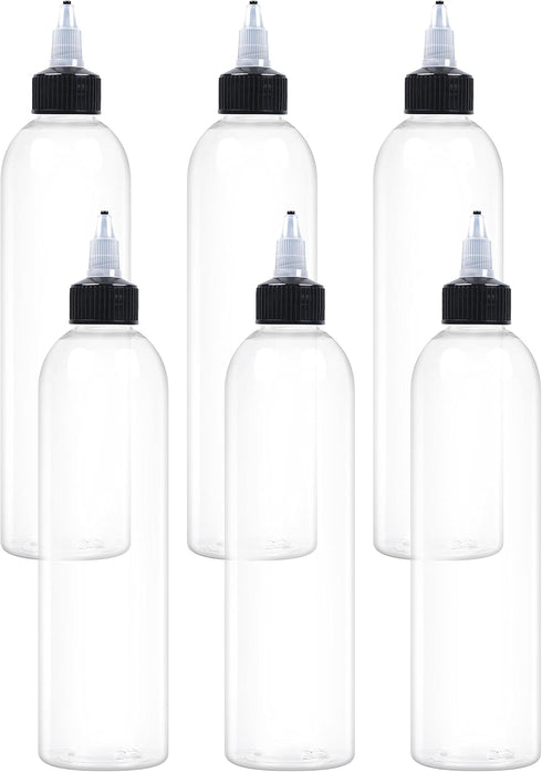 6Pcs 8oz Squeeze Bottles with Black Twist Top Cap, 60ml Clear Dispensing Bottles, Empty Refillable Bottle for Hair Oil Inks, Crafts, Liquids...