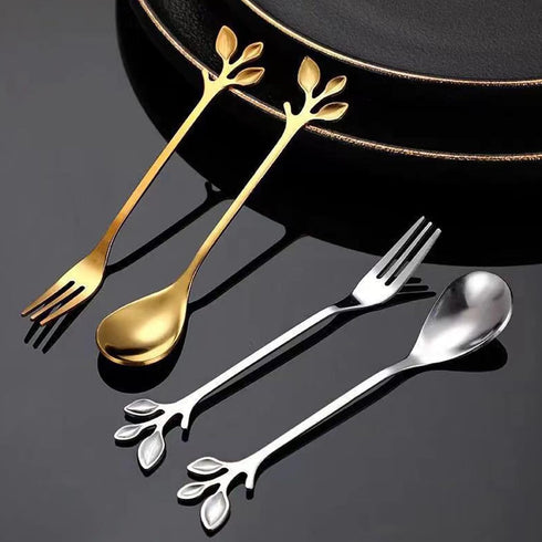 Stainless Steel Gold Leaf Coffee Spoons Creative Tableware Dessert Spoons Gold Serving Spoons Small Spoons for Condiments Mixing Sugar Stir Ice Cr...