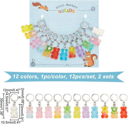 NBEADS 24 Pcs Resin Bear Stitch Markers, Crochet Stitch Marker Charms Removable Leverback Hook Locking Stitch Marker for Knitting Weaving Sewing J...
