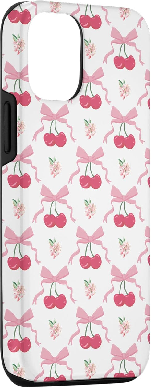 iPhone 13 Coquette Cherry and Bow Pattern with Pink Bows Case...
