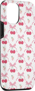 iPhone 13 Coquette Cherry and Bow Pattern with Pink Bows Case...